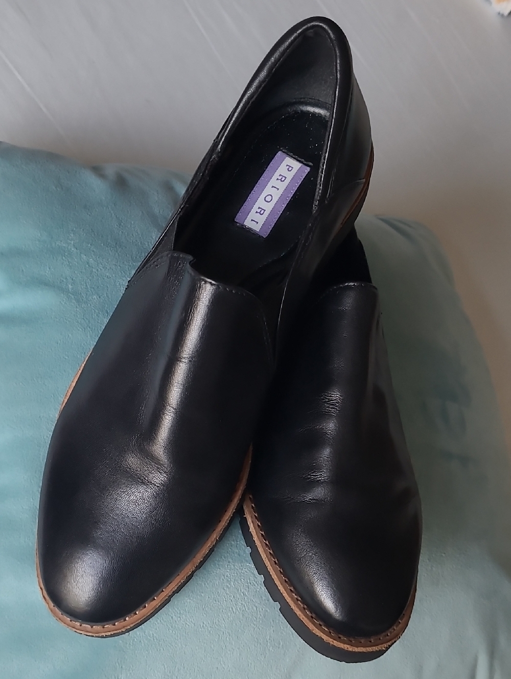 Priori Black Leather Slip-On Loafers for Women
